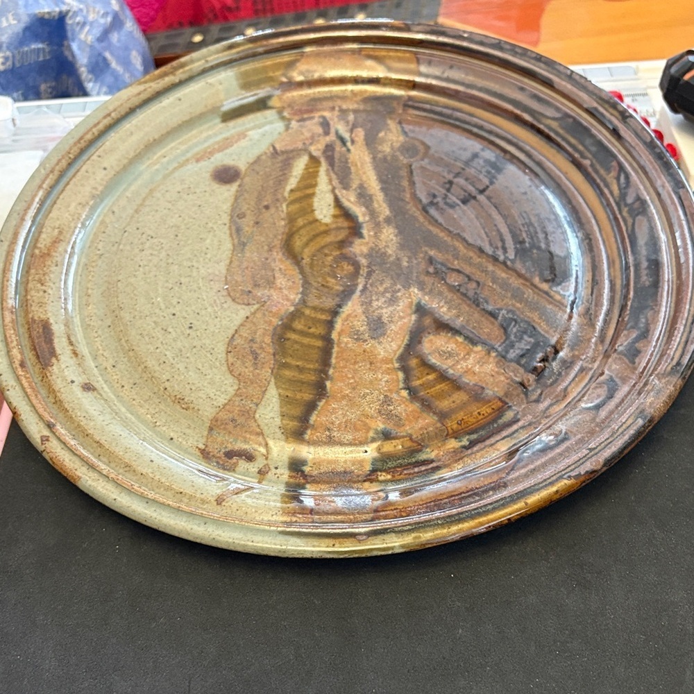 Artistic Vintage Ceramic Large Plate with Earthy Tones